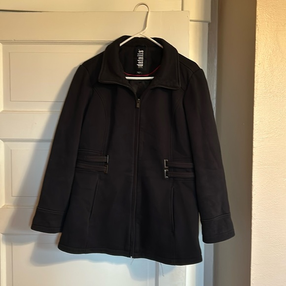 Details Intl black zip up coat, Size Large worn a few times - Picture 1 of 6